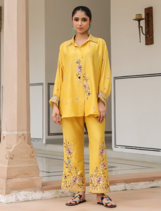 Mustard yellow silk tencel co-ord set for women