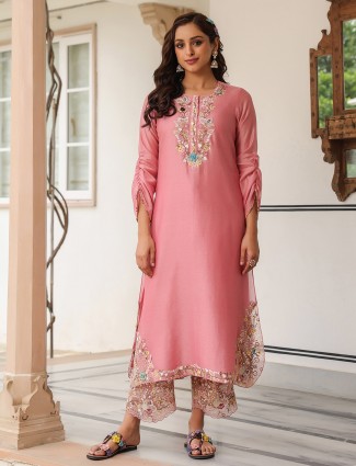 Chanderi silk onion pink kurti set for women