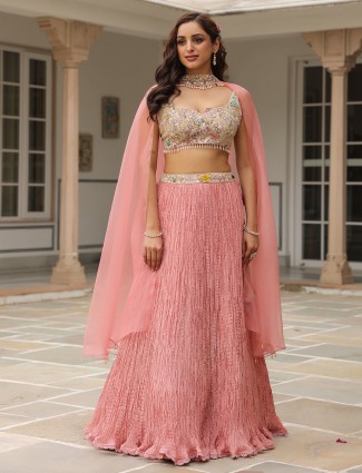 Silk and organza lehenga choli onion pink
