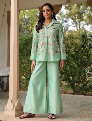 Silk tencel pakistani co-ord set in pista green