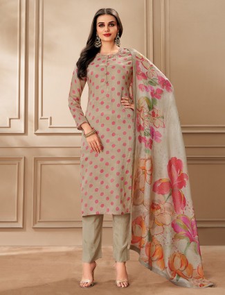 Festive wear organza salwar suit in dark beige