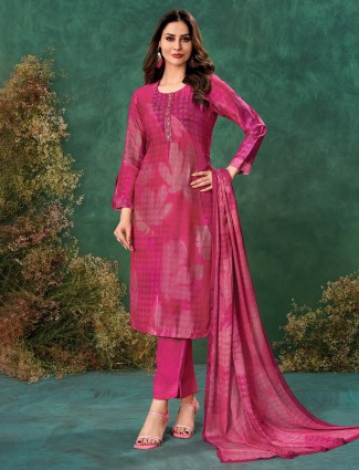 Magenta printed salwar suit in muslin
