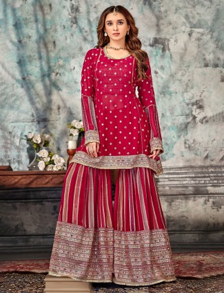 Maroon pakistani georgette sharara suit