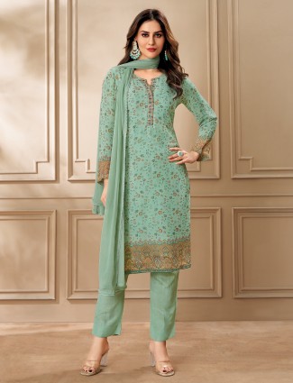 Stunning satin off-white salwar suit