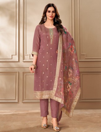 Onion pink organza xari worked salwar suit