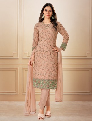 Peach georgette embroidery worked salwar suit