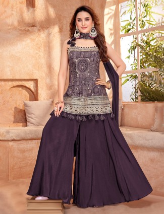Purple georgette palazzo suit with dupatta for women