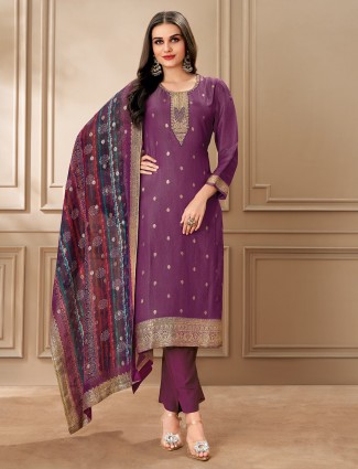 Organza purple salwar suit with zari work