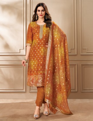 Yellow zari worked organza salwar suit