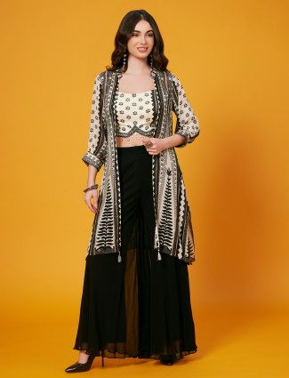 Black and white georgette palazzo suit for festival