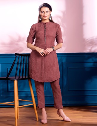 Trendy brown cotton silk co ord set