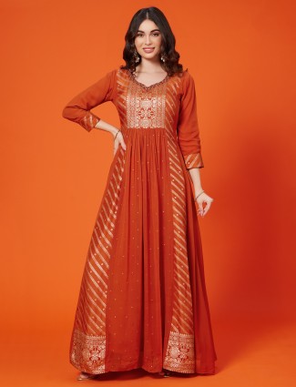 Dark orange georgette anarkali suit