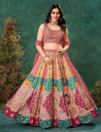 Chic gajari pink raw silk lehenga for festive moments