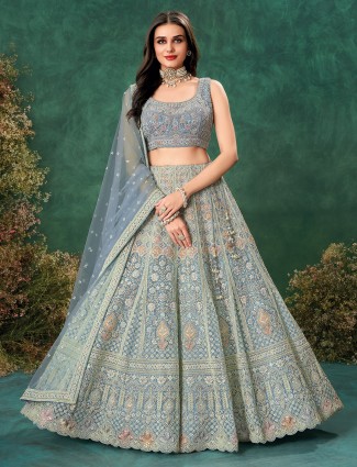 Subtle grey net lehenga for an elegant evening look