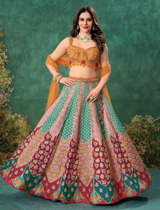 Vibrant multicolor silk bridal lehenga for traditional events