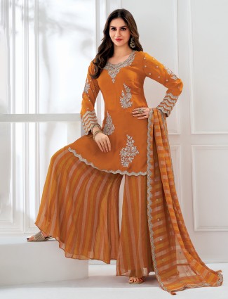 Orange festive wear satin palazzo suit