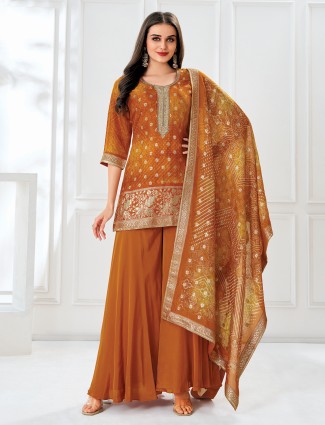 Orange printed organza palazzo suit