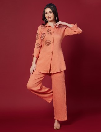 Peach cotton silk co ord set