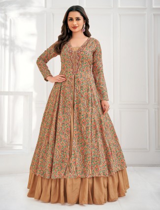Soft peach georgette suit with delicate printed accents