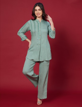 Trendy cotton silk pista green co ord set