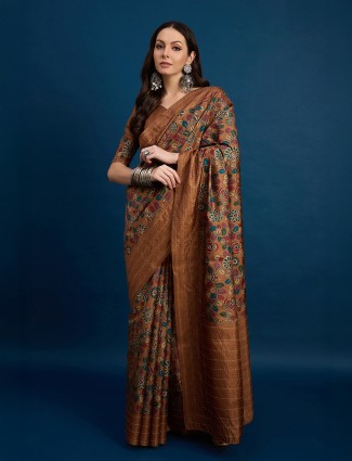 Brown cozi silk printed saree