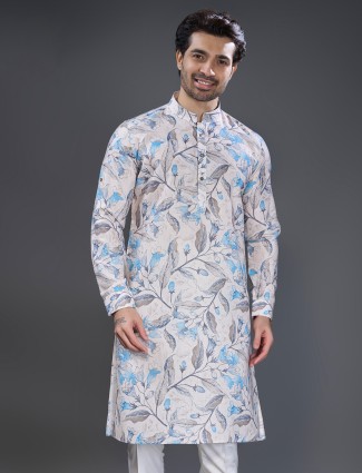 Grey printed kurta pajama set for men