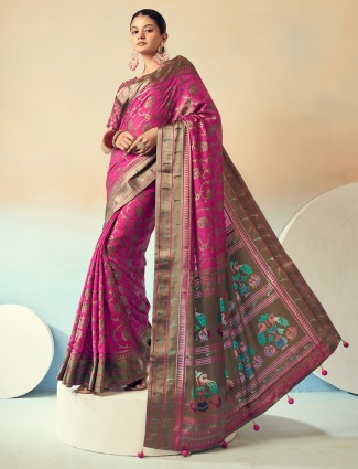 Vibrant magenta georgette saree perfect for festive occasions