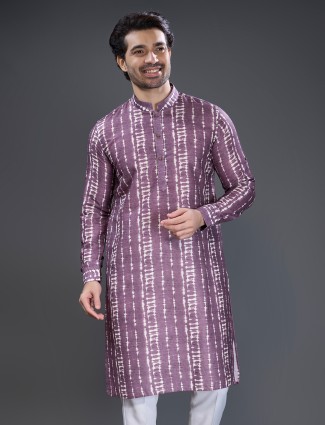 Purple printed kurta pajama set for men