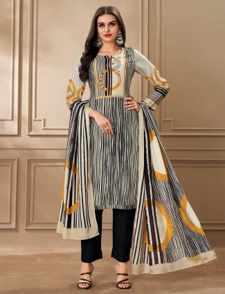 Stunning satin off-white salwar suit