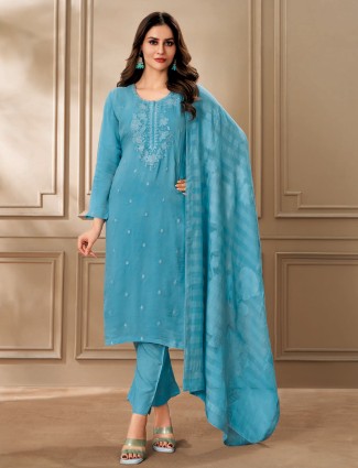 Festive blue organza suit with statement style