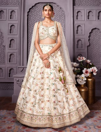 Cream banarasi lehenga choli set with dupatta