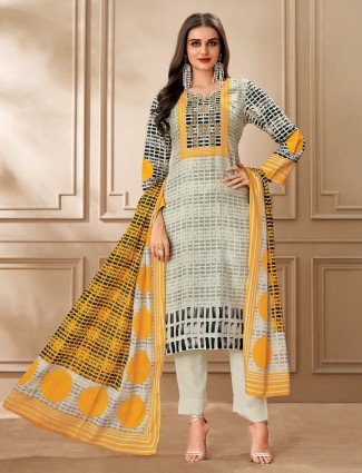 Stunning satin off-white salwar suit