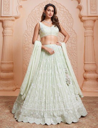  Mint green georgette lehenga choli collection