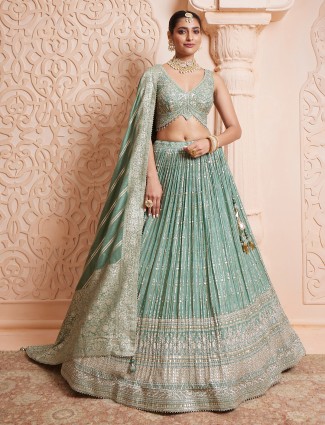Sage green chinnon silk lehenga choli