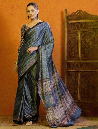 Stone blue bhagalpuri silk printed saree