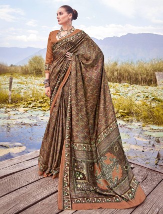 Chiku printed bhagalpuri silk saree elegance