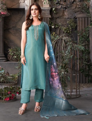 Pastel blue silk salwar suit with dupatta for women