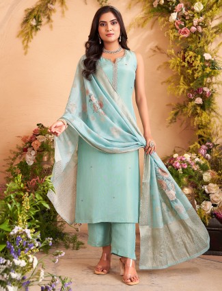 Sky blue silk salwar suit for women