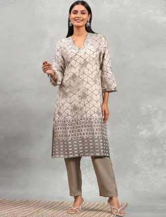 Beige printed casual wear kurti set for women