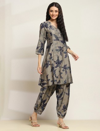 Grey printed kurti set with salwar for women festive wear