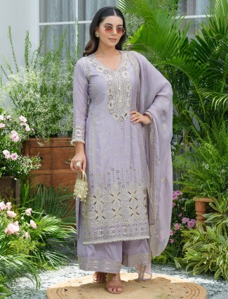 Lilac charm mirror and pearl silk palazzo set