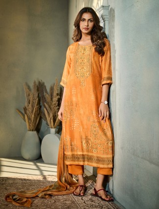Mustard yellow silk festive kurti set