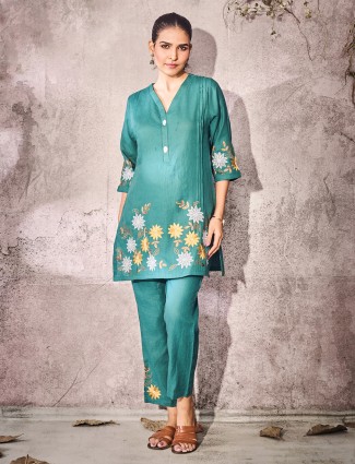 Rama green stylish cotton kurti set