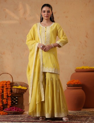 Sunshine glow yellow silk sharara set with dupatta