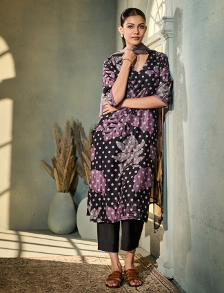 Black silk printed kurti with dupatta