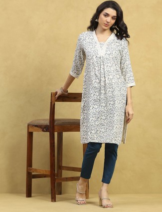 Cream cotton kurti with casual print