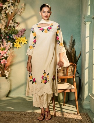 Cream cotton festive kurti with dupatta