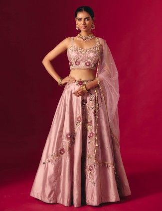 Onion pink silk gota work designer lehenga ensemble