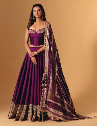 Purple silk zardosi embroidered festive lehenga ensemble