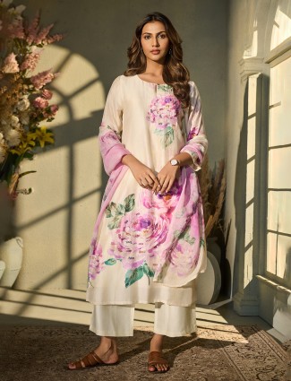 White silk kurti with sequins detailing